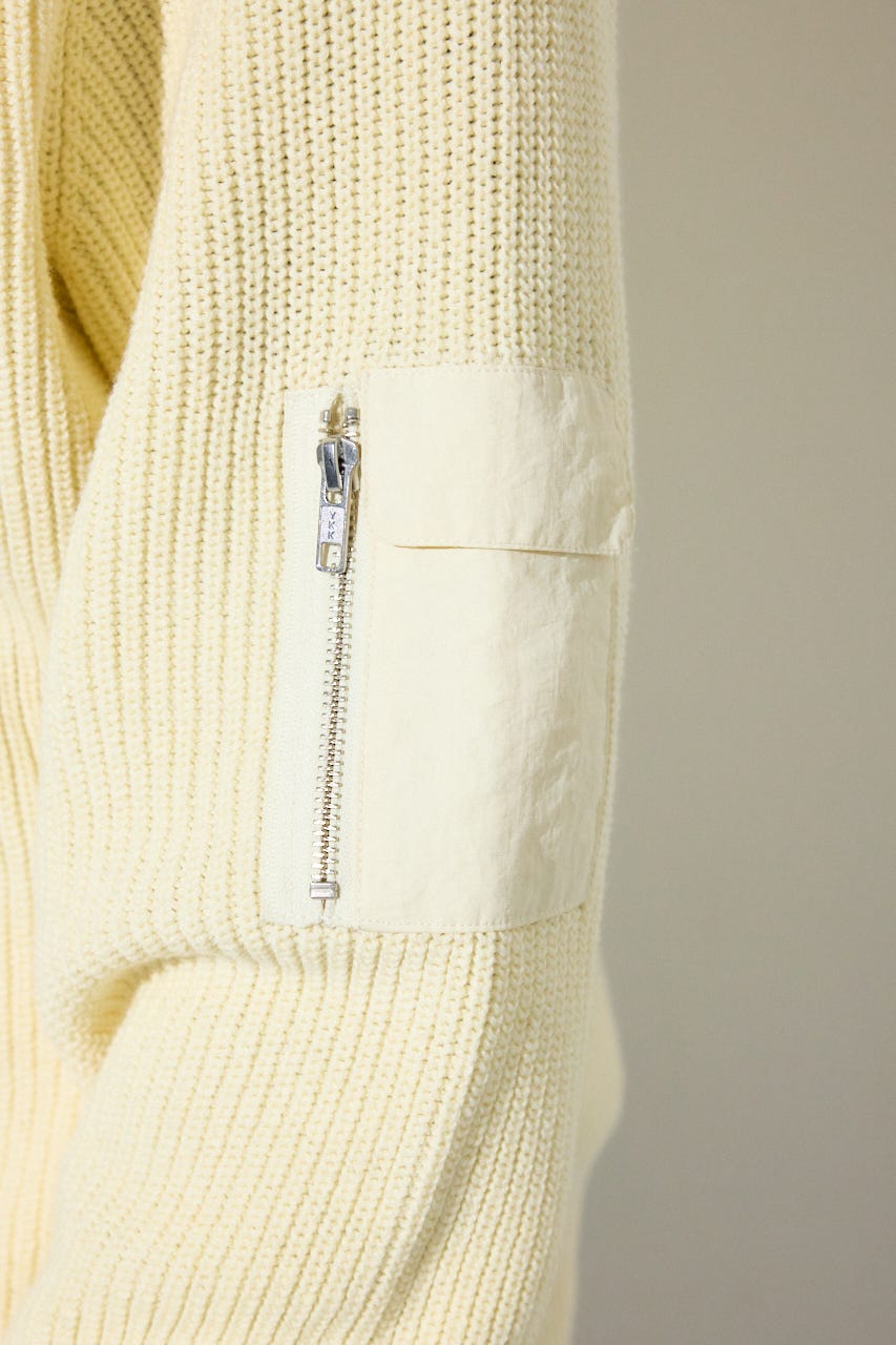 スタンドカラーWジップニット O/WHT M