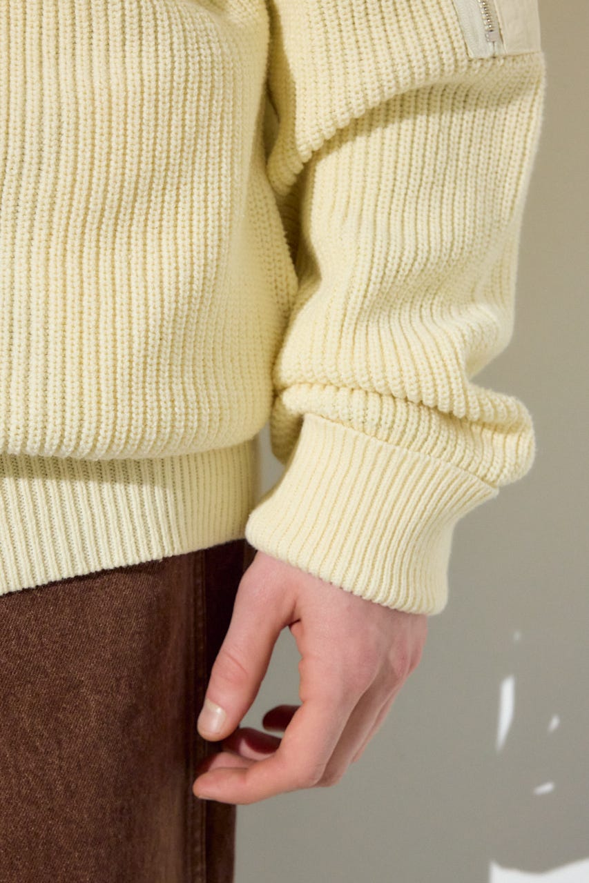 スタンドカラーWジップニット O/WHT M