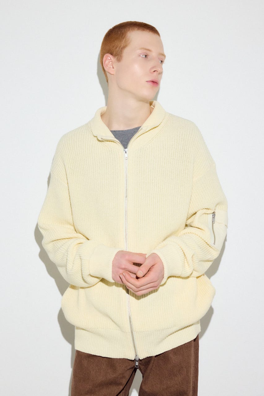 スタンドカラーWジップニット O/WHT M