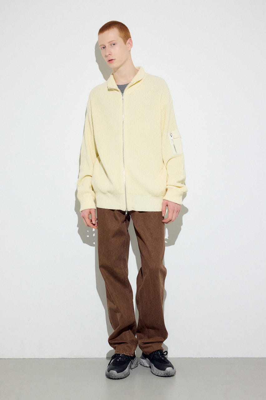 スタンドカラーWジップニット O/WHT M