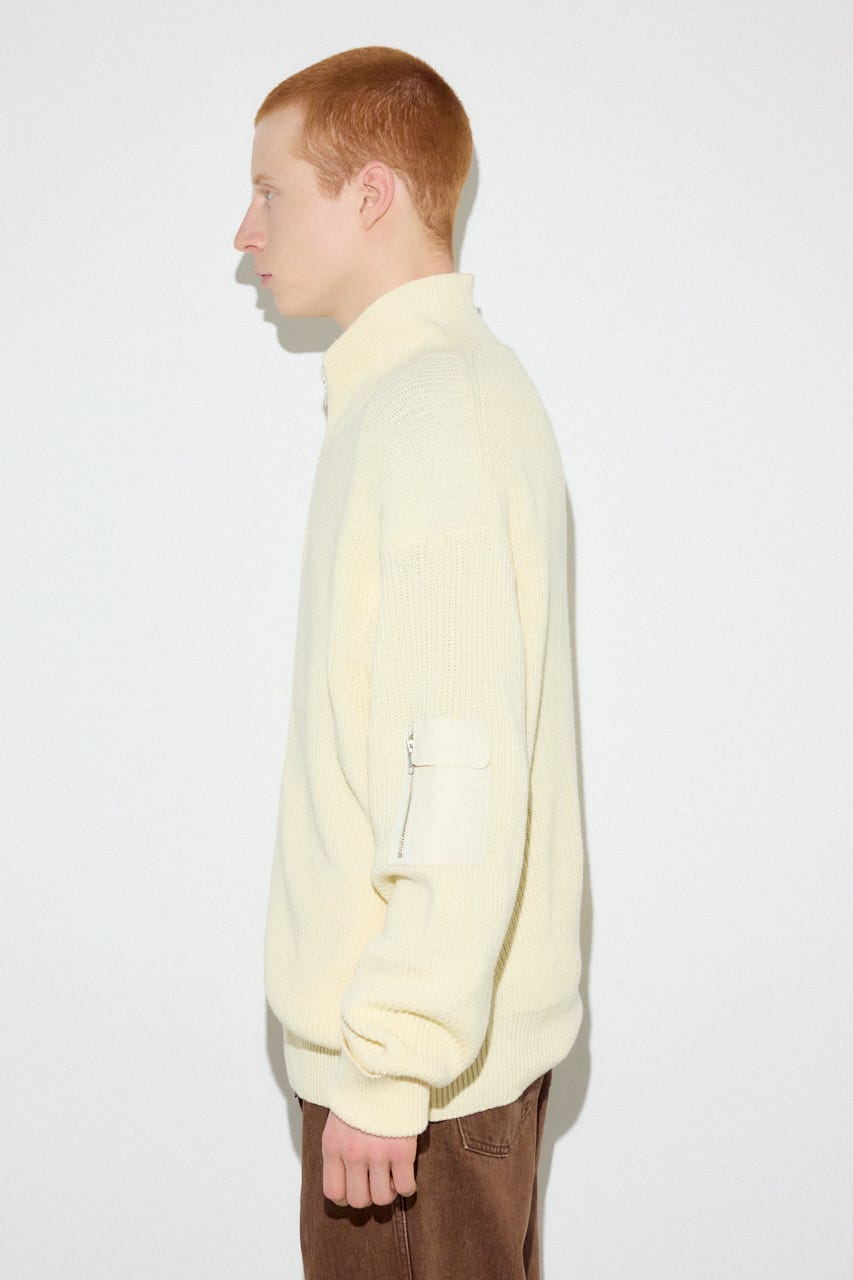 スタンドカラーWジップニット O/WHT M