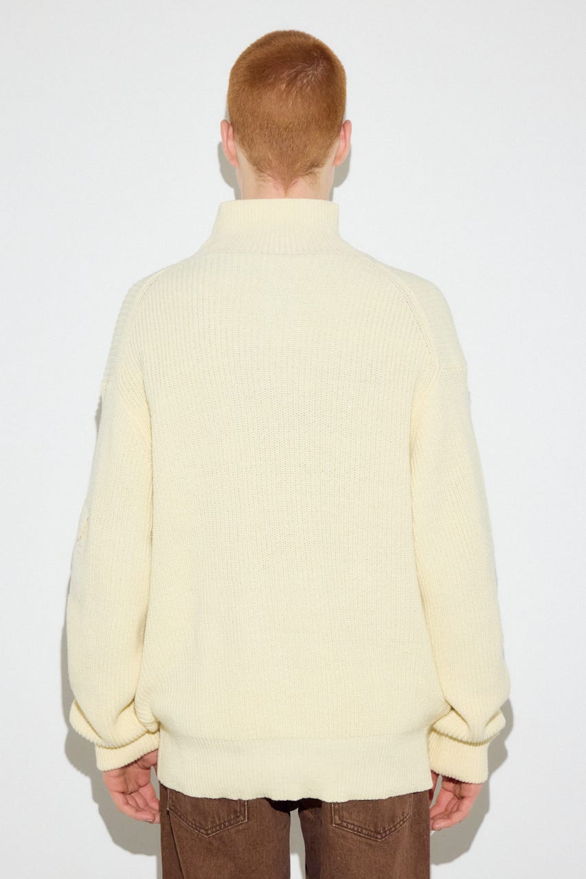 スタンドカラーWジップニット O/WHT M