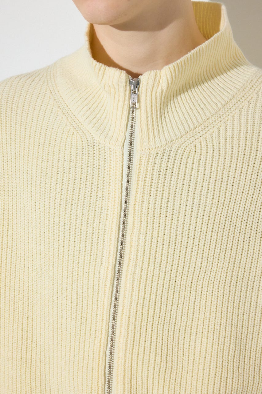 スタンドカラーWジップニット O/WHT M