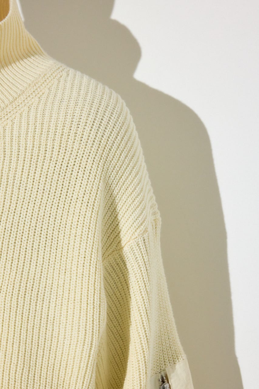 スタンドカラーWジップニット O/WHT M