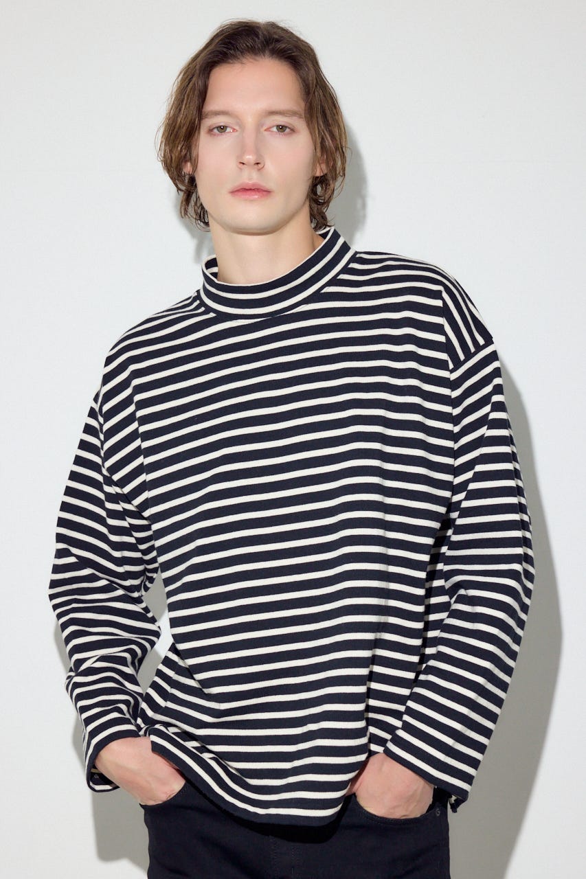 【SS先行アイテム】ボーダー長袖トップス 柄BLK L