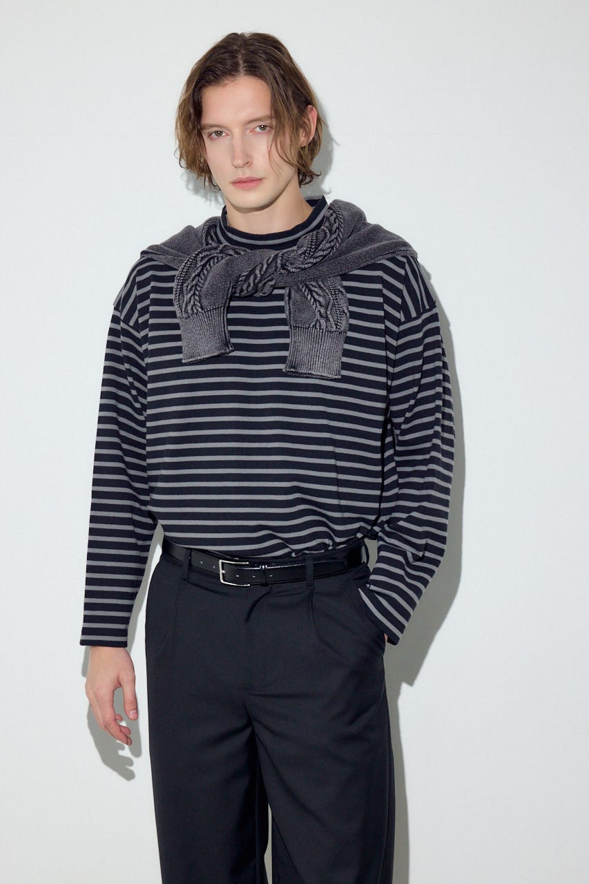 【SS先行アイテム】ボーダー長袖トップス 柄GRY M