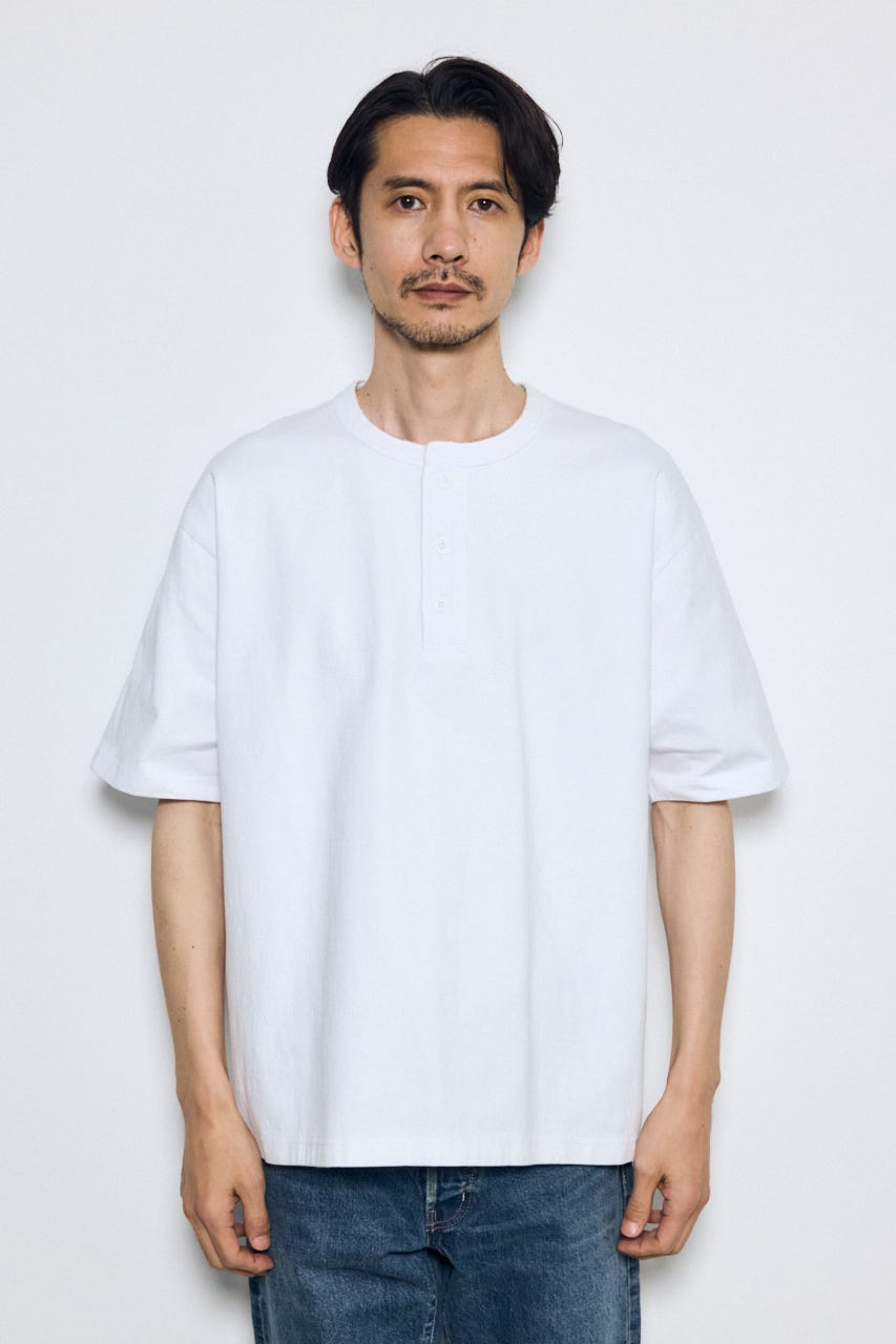 ヘンリーネックハングTEE WHT S