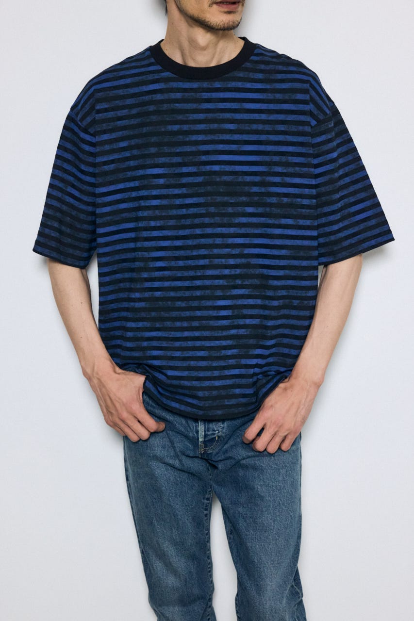 かすれボーダーTシャツ 柄BLU L