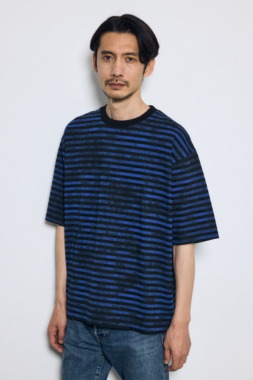 かすれボーダーTシャツ 柄BLU L