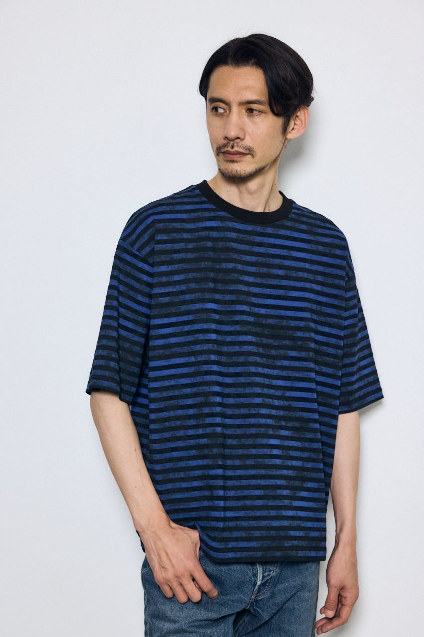 かすれボーダーTシャツ 柄BLU L