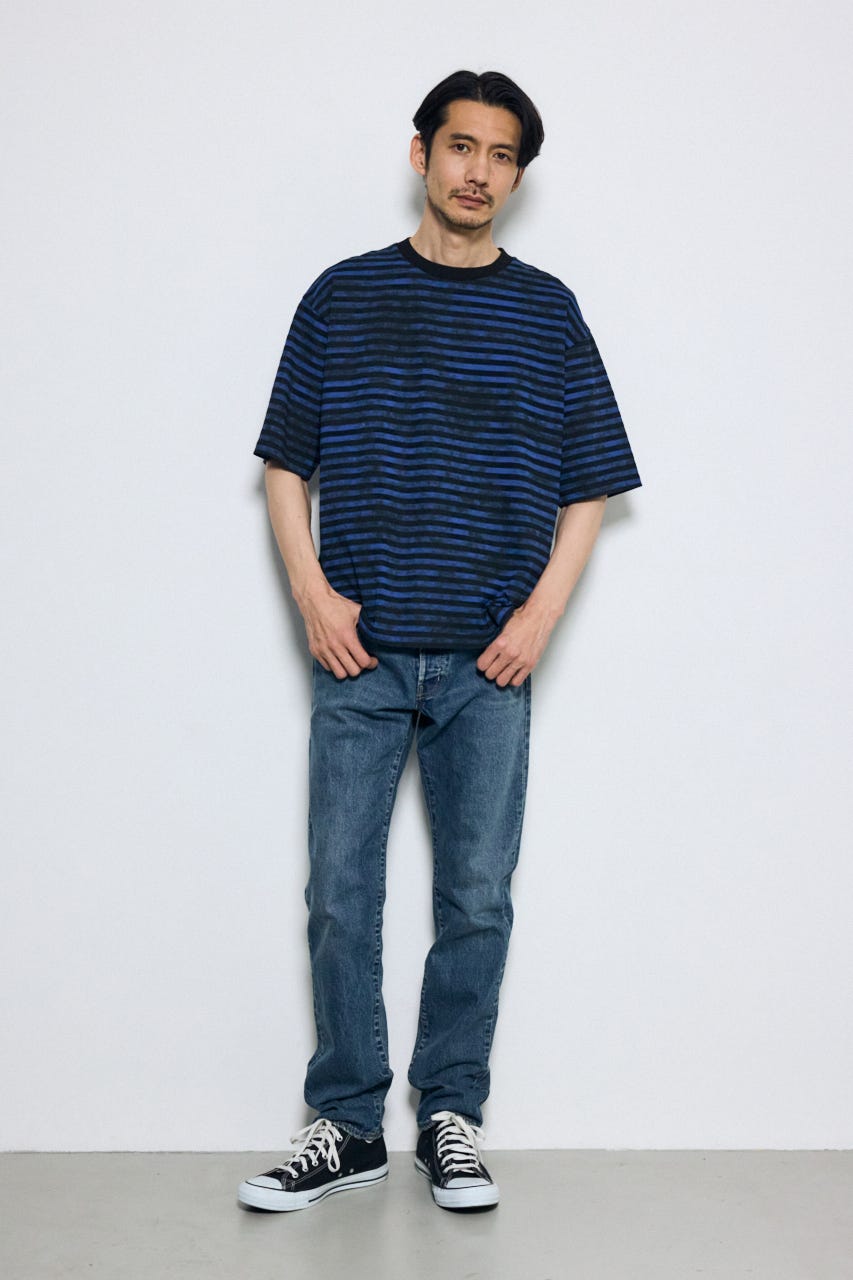 かすれボーダーTシャツ 柄BLU L
