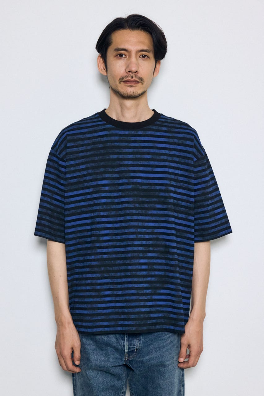 かすれボーダーTシャツ 柄BLU L