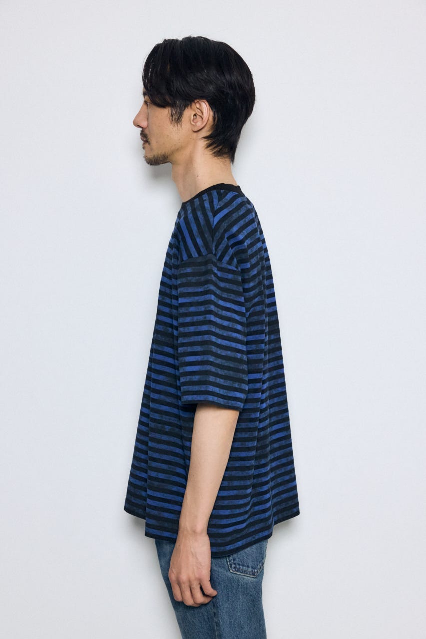 かすれボーダーTシャツ 柄BLU L