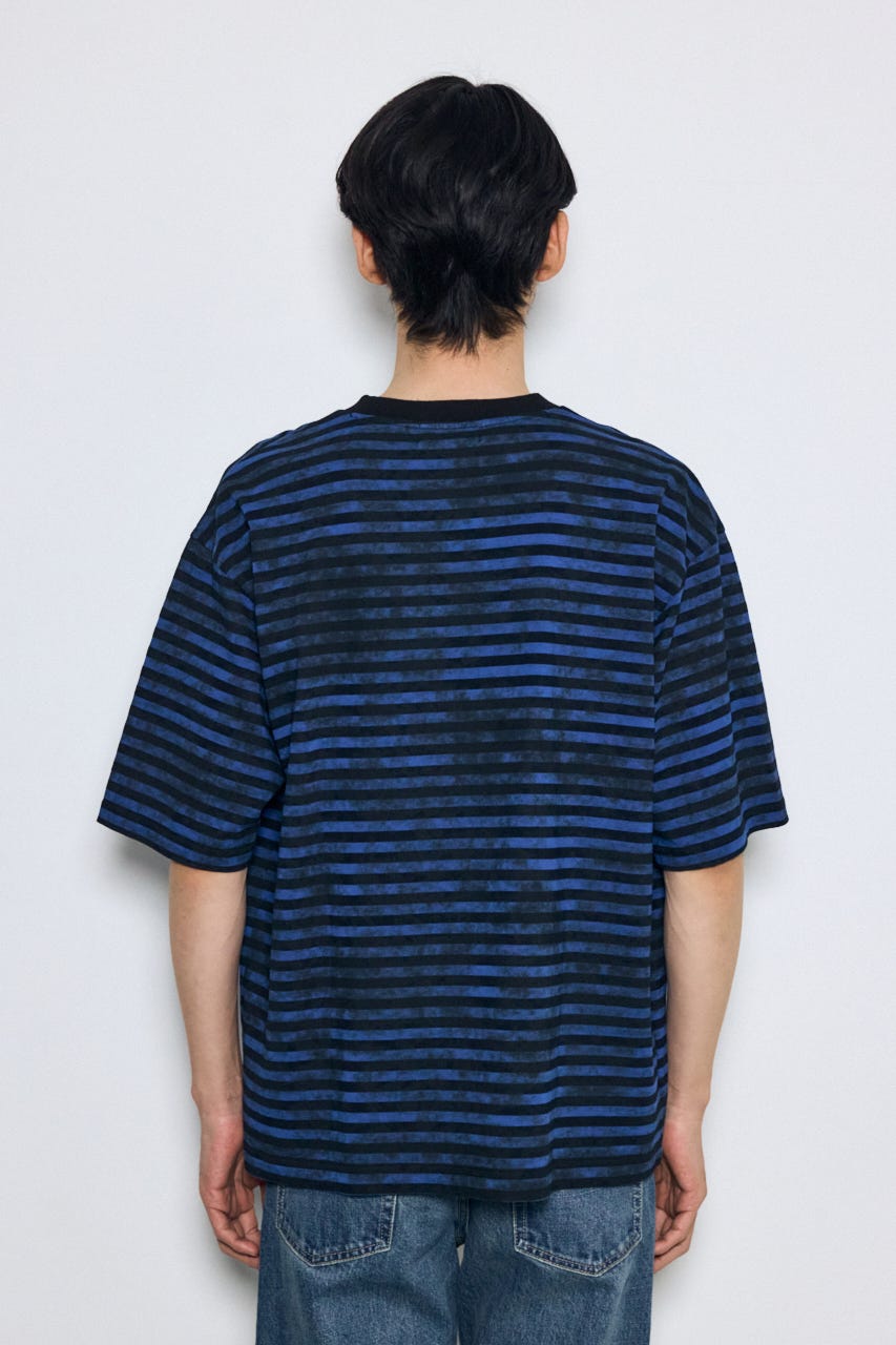 かすれボーダーTシャツ 柄BLU L