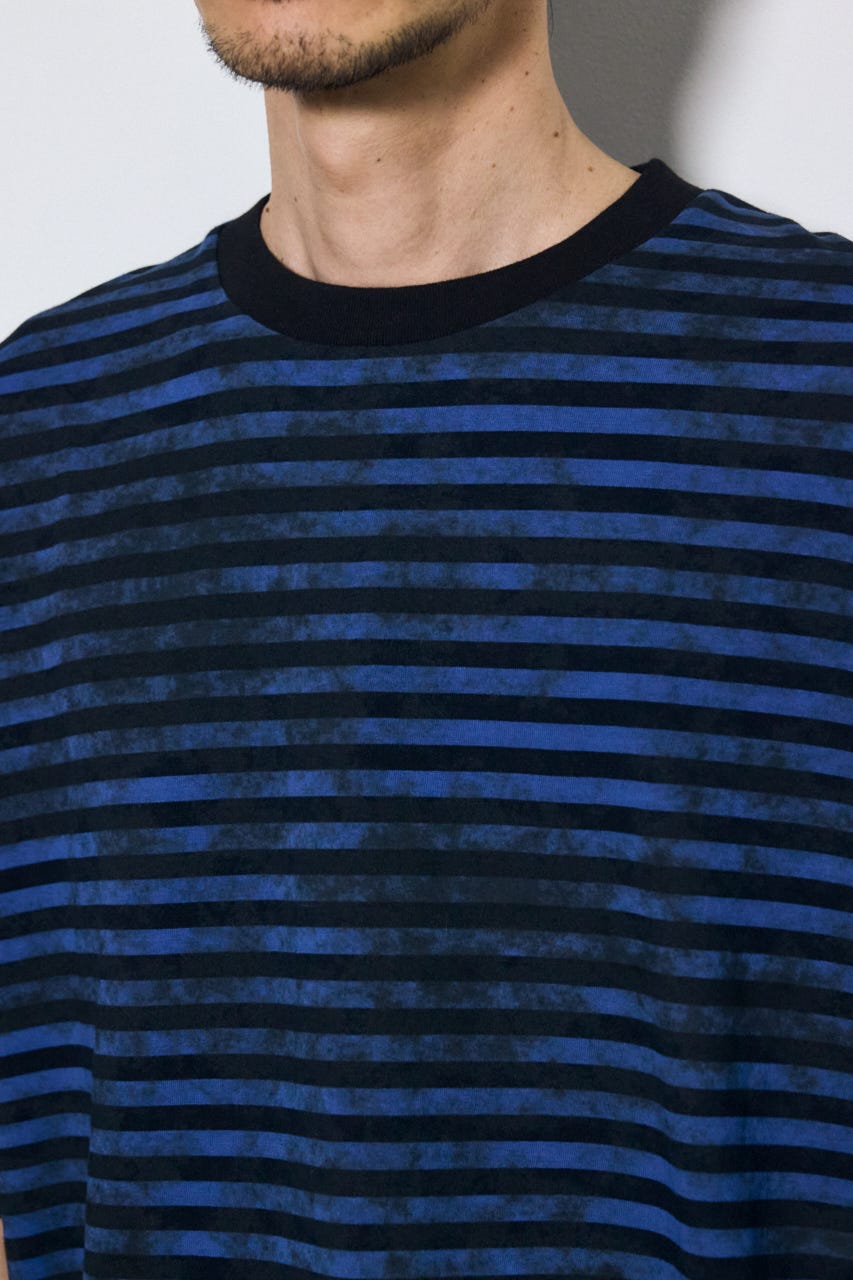 かすれボーダーTシャツ 柄BLU L