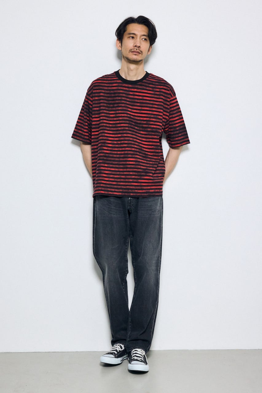 かすれボーダーTシャツ 柄RED S