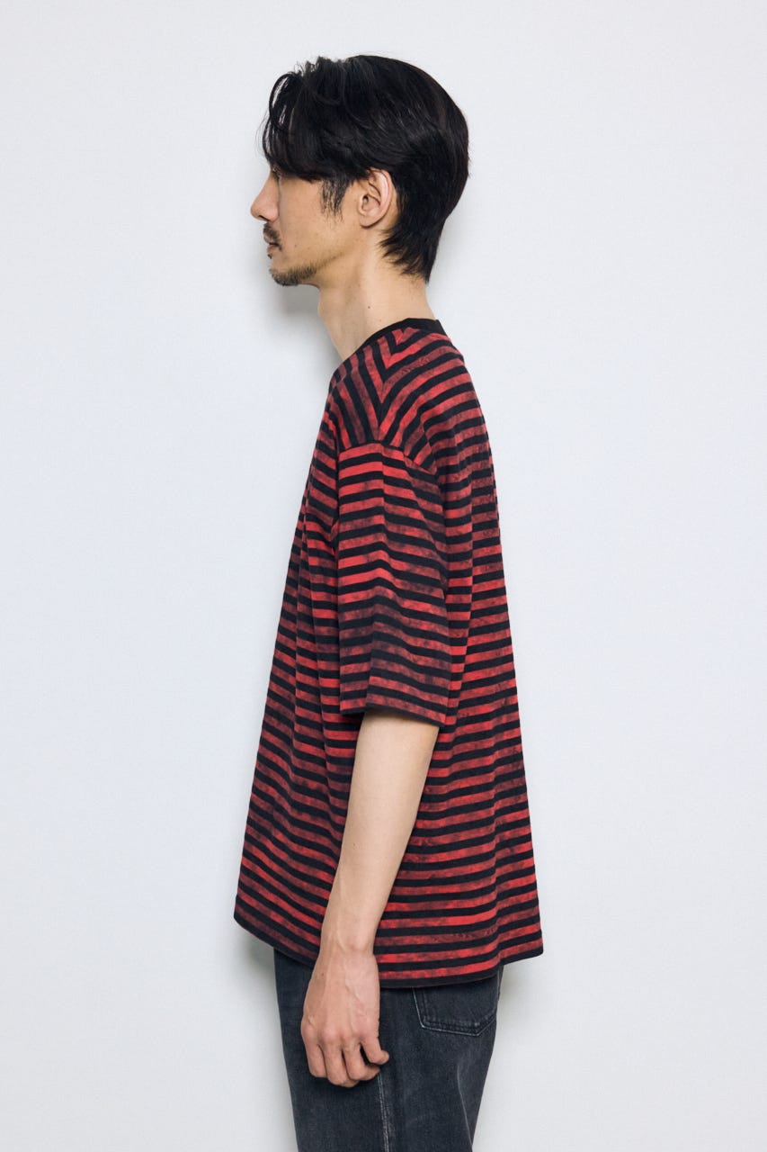 かすれボーダーTシャツ 柄RED S