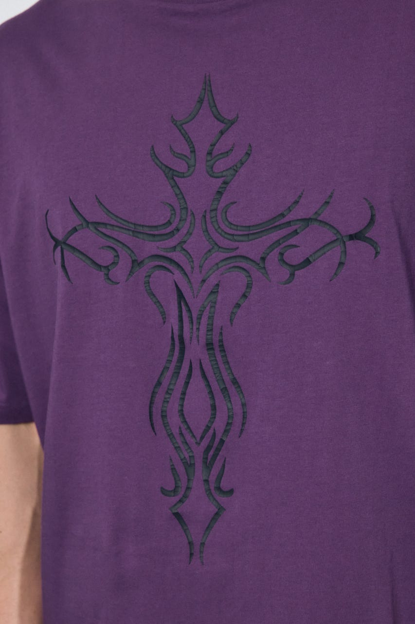 クロスモチーフTシャツ D/PUR L