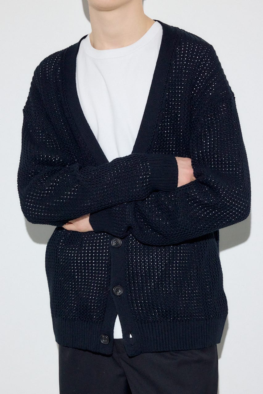 ニットメッシュカーディガン BLK M