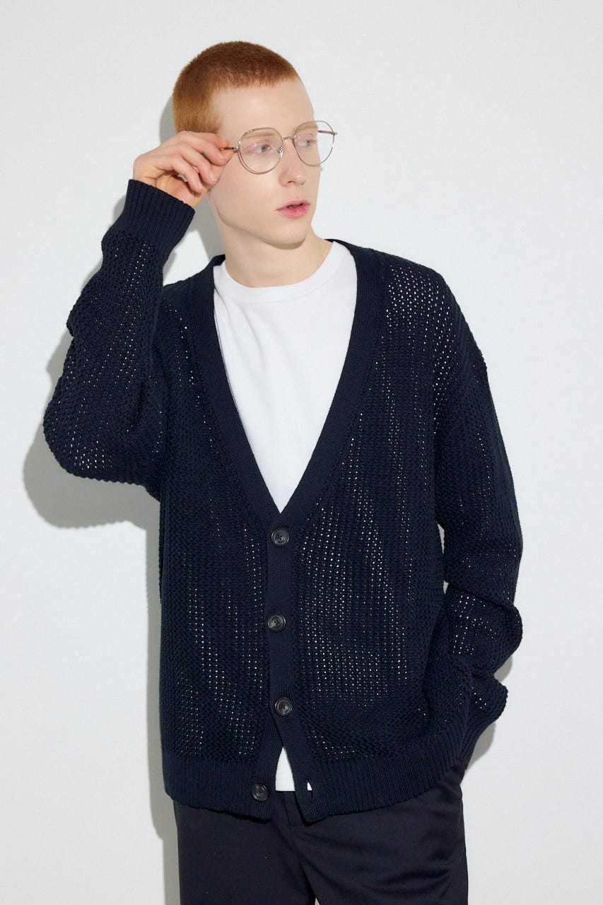 ニットメッシュカーディガン BLK M