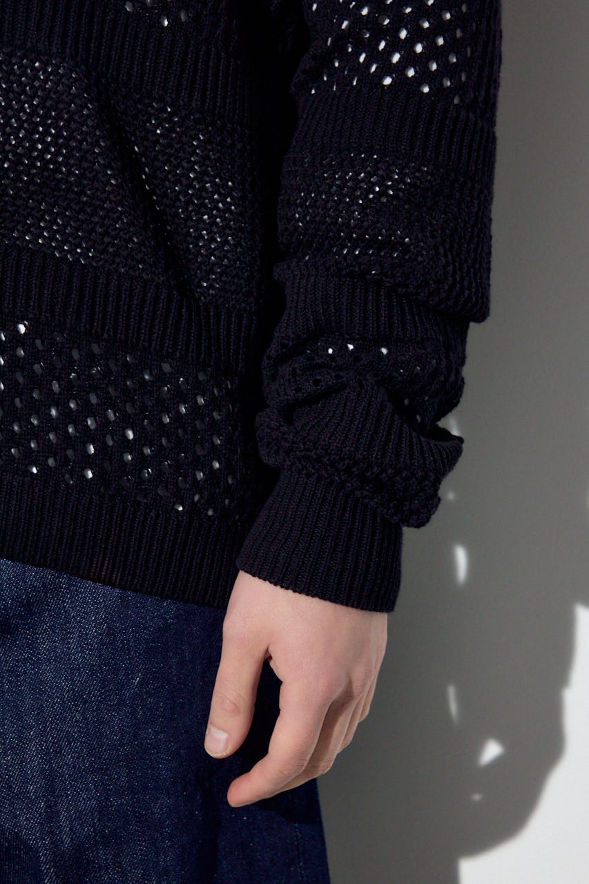 【SS先行アイテム】透かし編み柄変化カーディガン BLK L