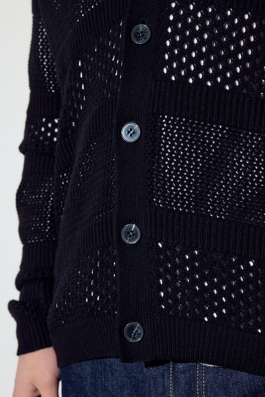 【SS先行アイテム】透かし編み柄変化カーディガン BLK L