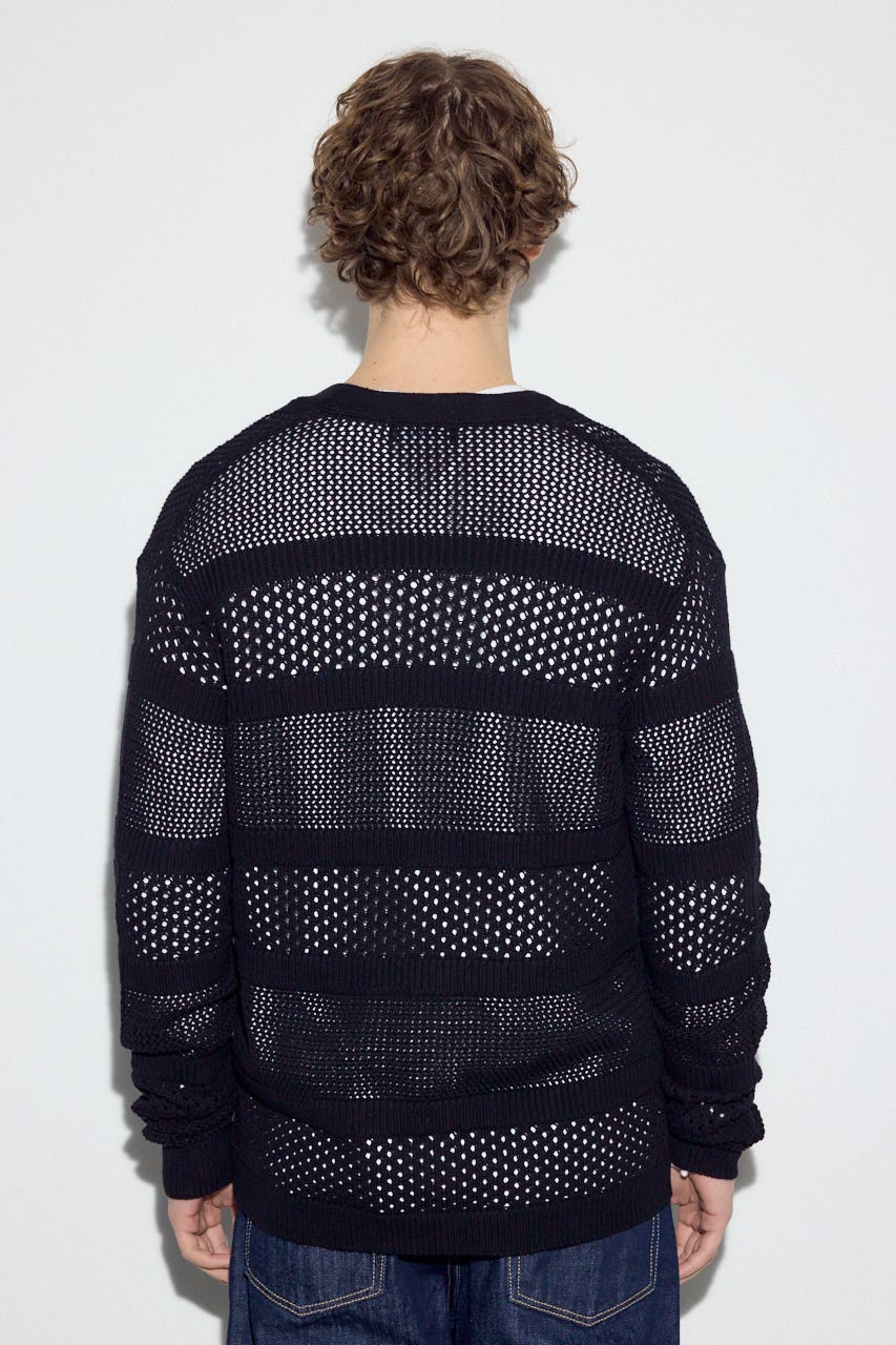 【SS先行アイテム】透かし編み柄変化カーディガン BLK L