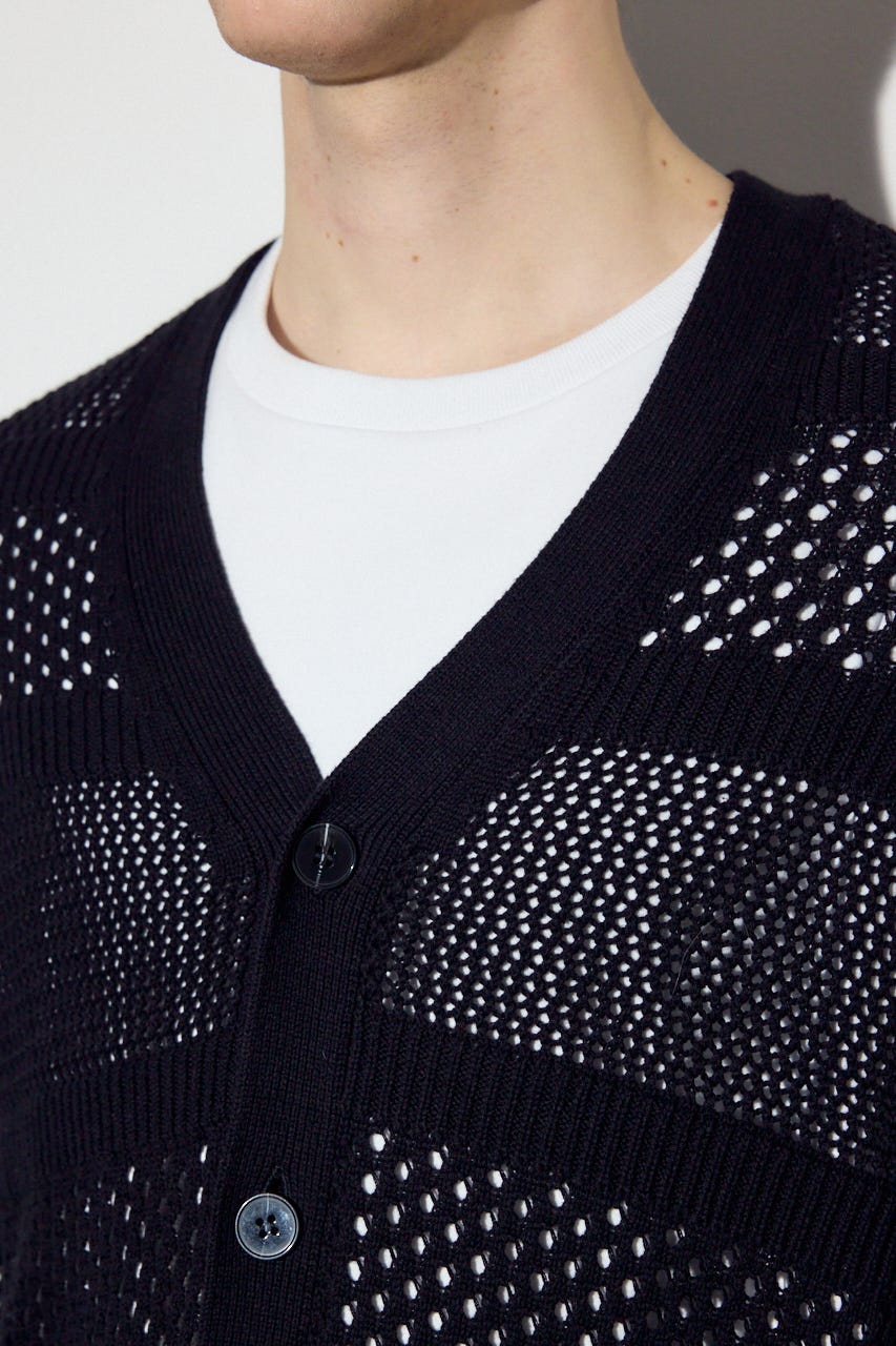 【SS先行アイテム】透かし編み柄変化カーディガン BLK L