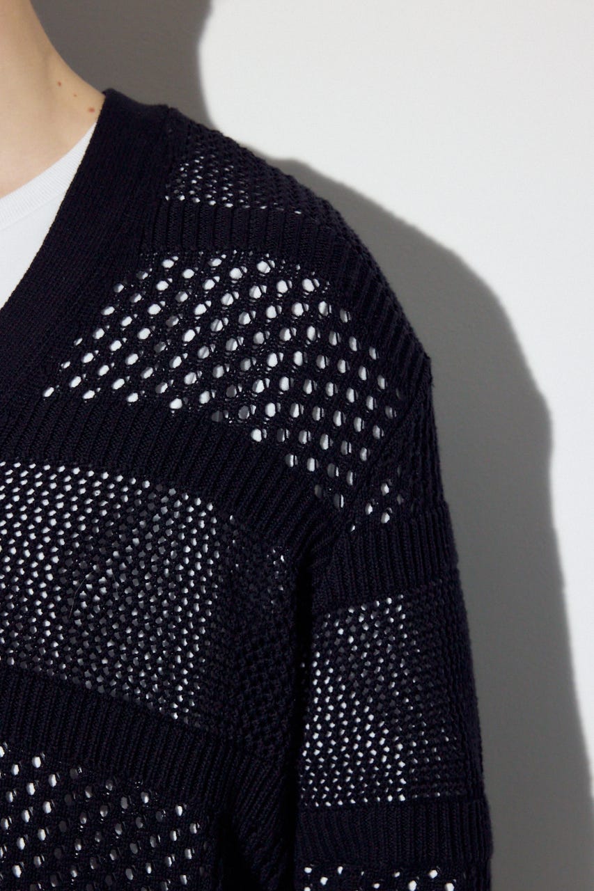 【SS先行アイテム】透かし編み柄変化カーディガン BLK L