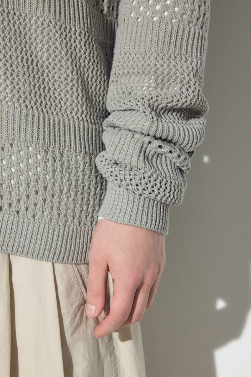 【SS先行アイテム】透かし編み柄変化カーディガン GRY L