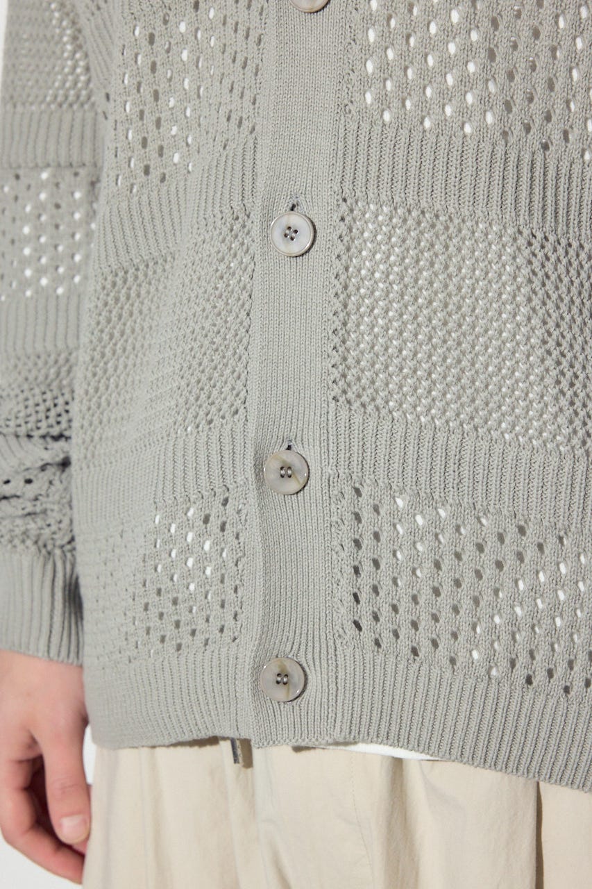 【SS先行アイテム】透かし編み柄変化カーディガン GRY L