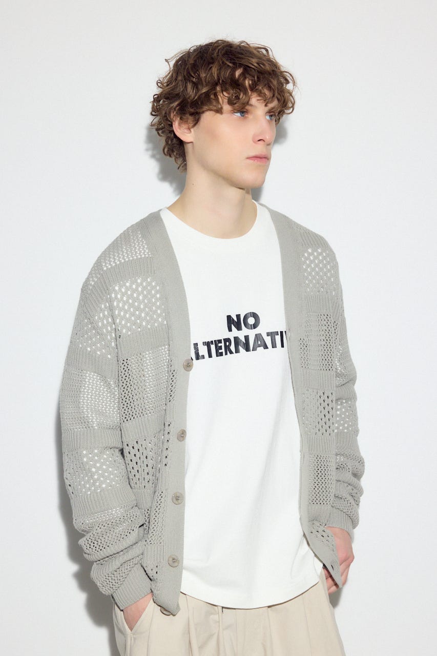 【SS先行アイテム】透かし編み柄変化カーディガン GRY L