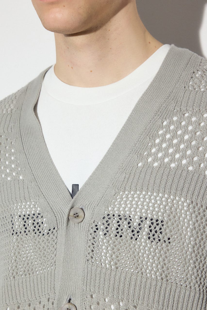 【SS先行アイテム】透かし編み柄変化カーディガン GRY L