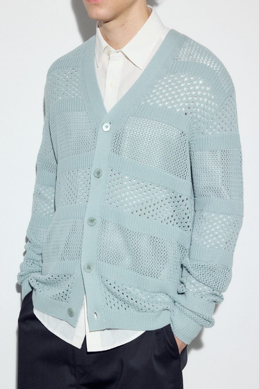 【SS先行アイテム】透かし編み柄変化カーディガン L/BLU L