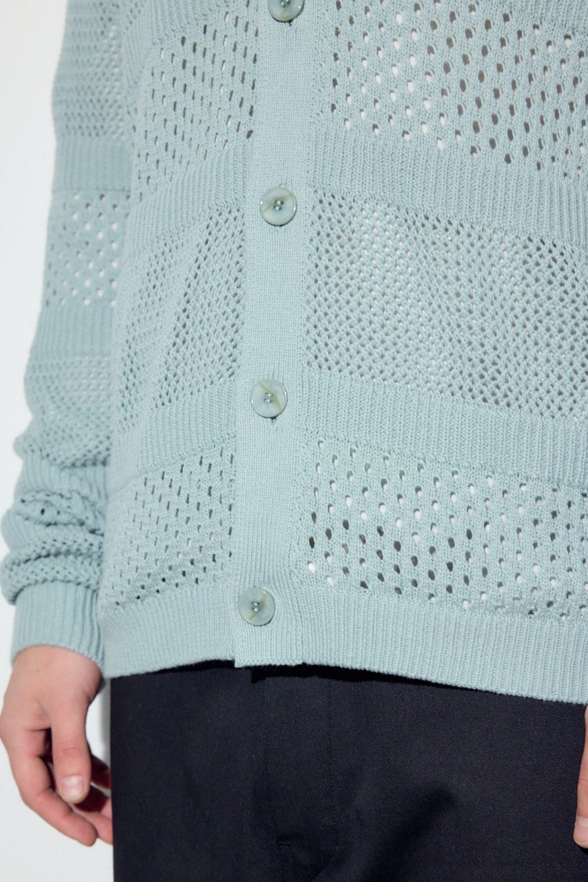 【SS先行アイテム】透かし編み柄変化カーディガン L/BLU L