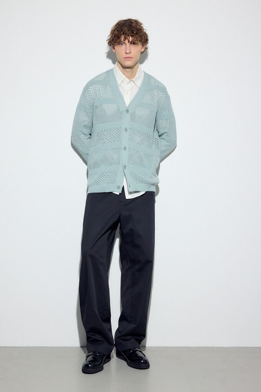 【SS先行アイテム】透かし編み柄変化カーディガン L/BLU L