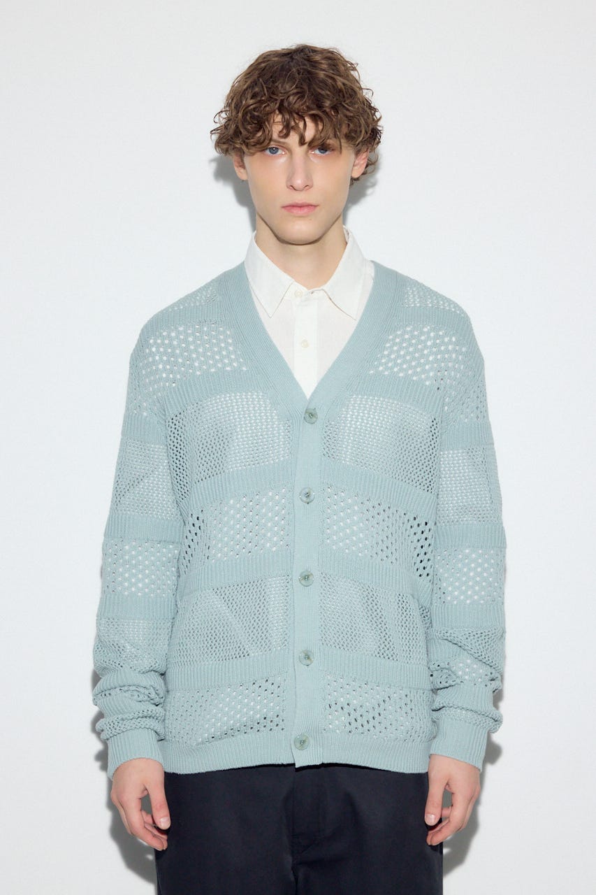 【SS先行アイテム】透かし編み柄変化カーディガン L/BLU L