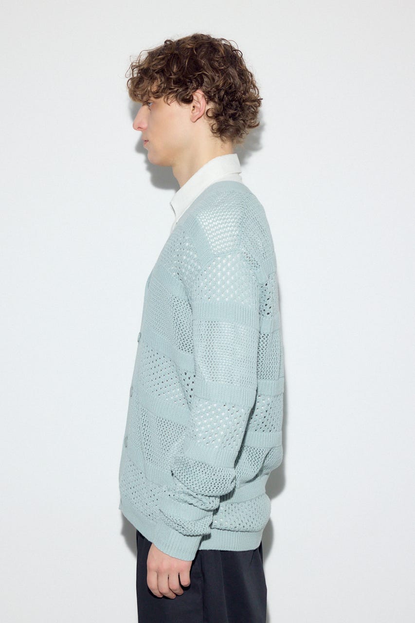 【SS先行アイテム】透かし編み柄変化カーディガン L/BLU L