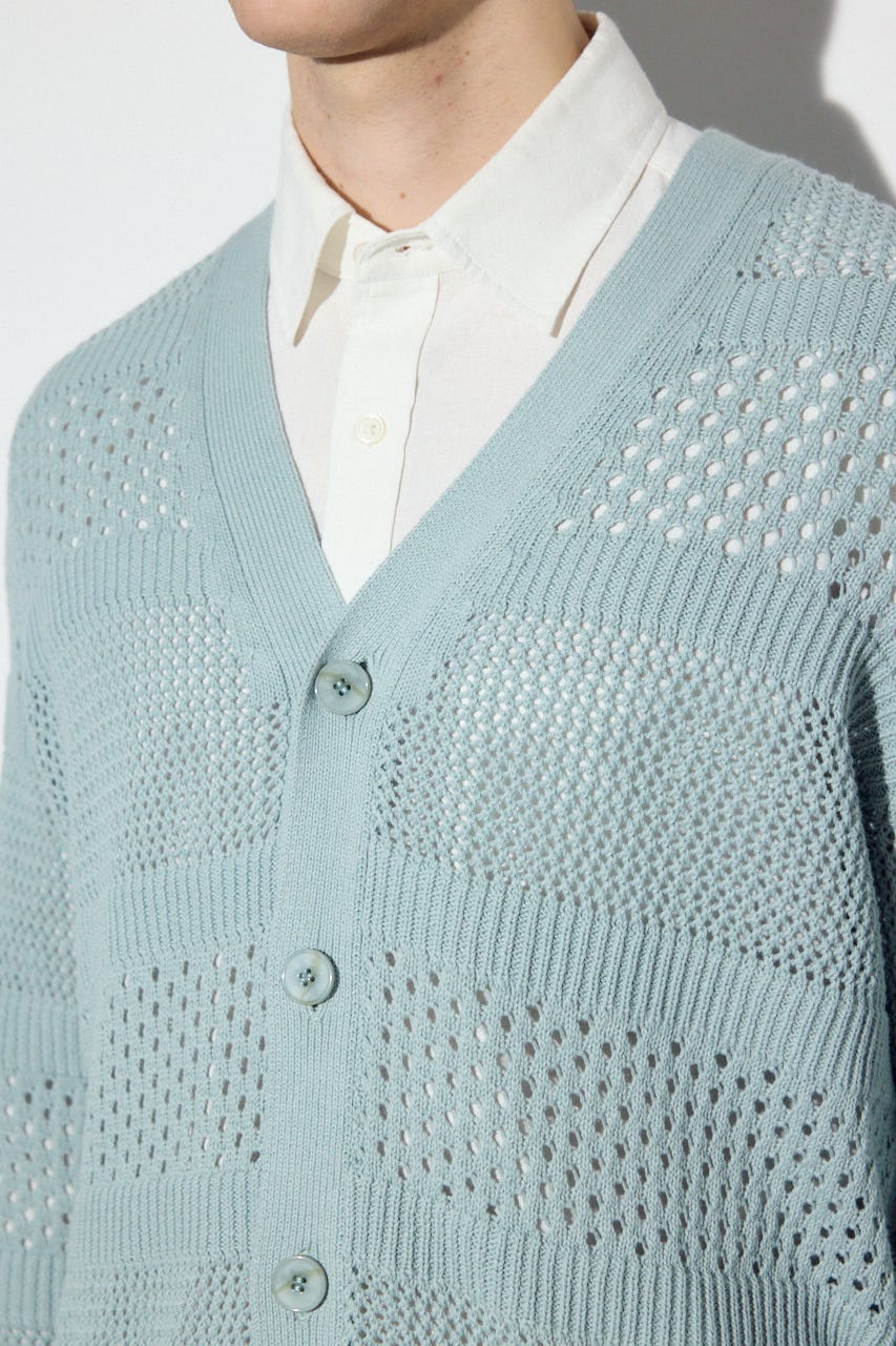 【SS先行アイテム】透かし編み柄変化カーディガン L/BLU L