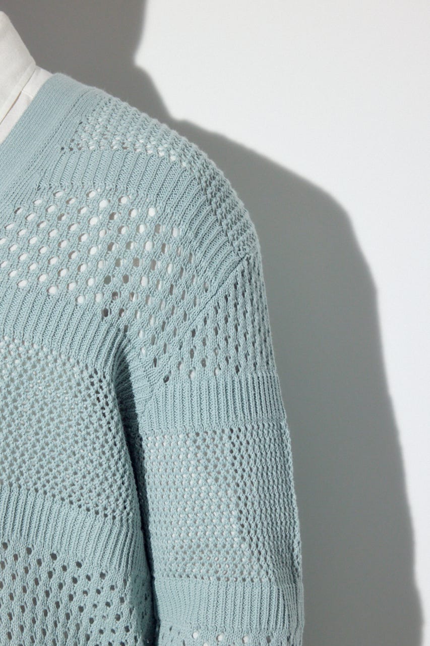 【SS先行アイテム】透かし編み柄変化カーディガン L/BLU L