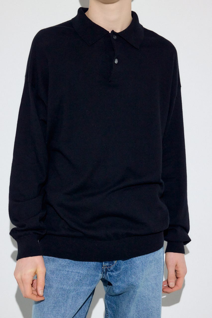 カシミヤミックスポロカラーニットトップス BLK M