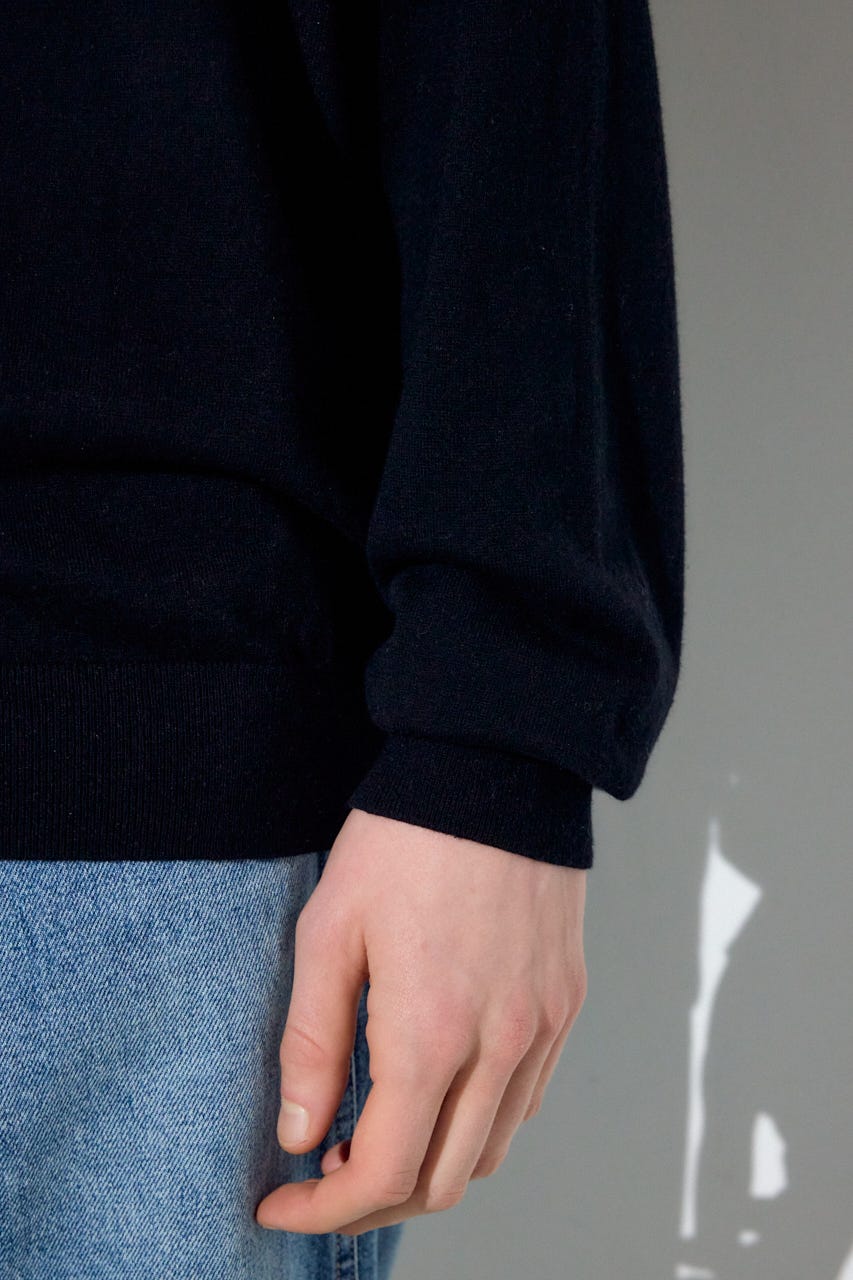 カシミヤミックスポロカラーニットトップス BLK M