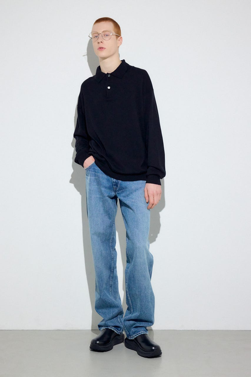 カシミヤミックスポロカラーニットトップス BLK M