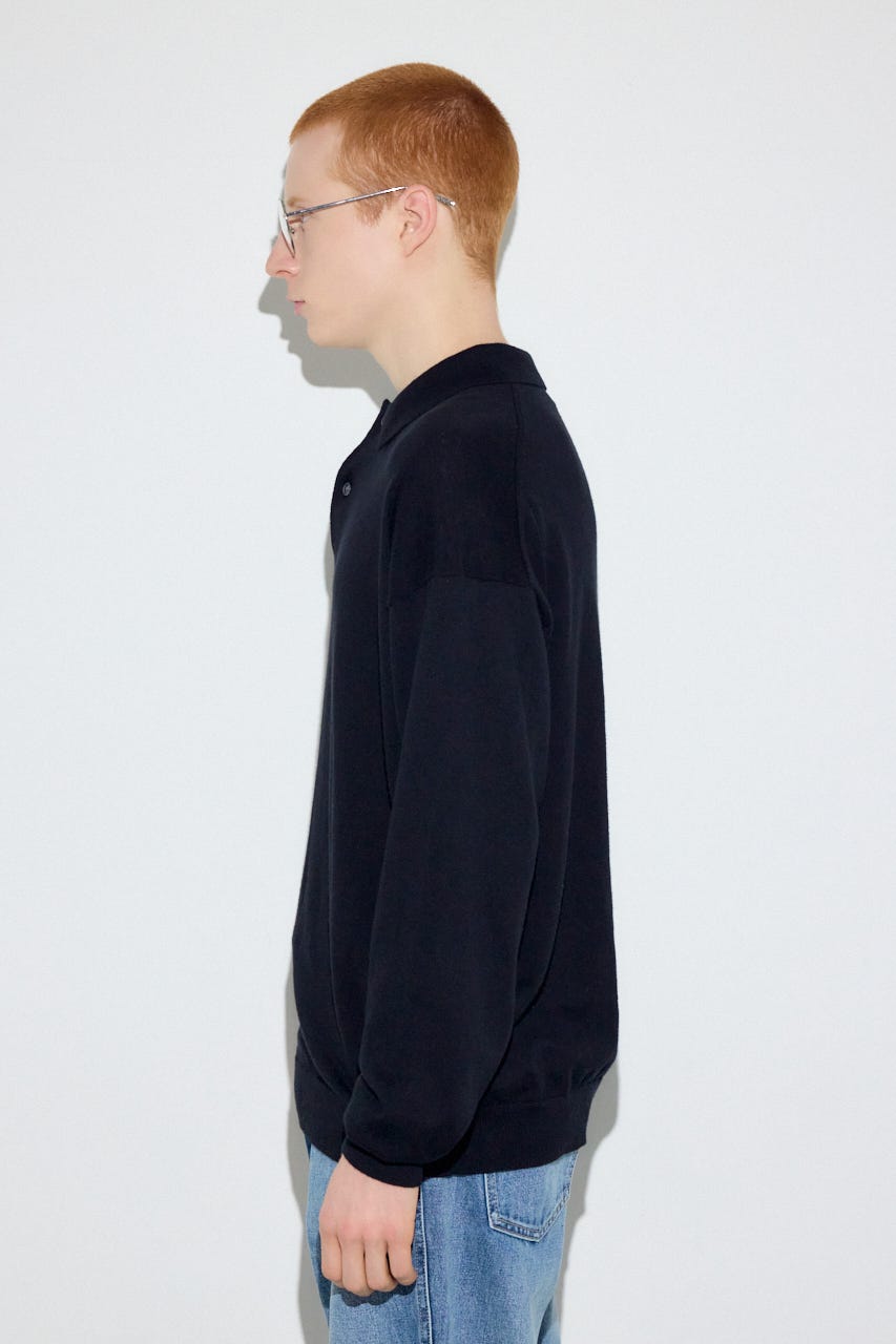 カシミヤミックスポロカラーニットトップス BLK M