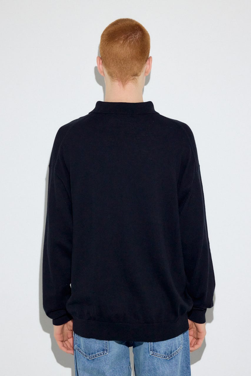 カシミヤミックスポロカラーニットトップス BLK M