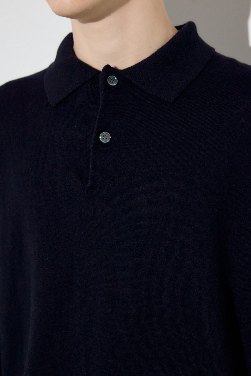 カシミヤミックスポロカラーニットトップス BLK M