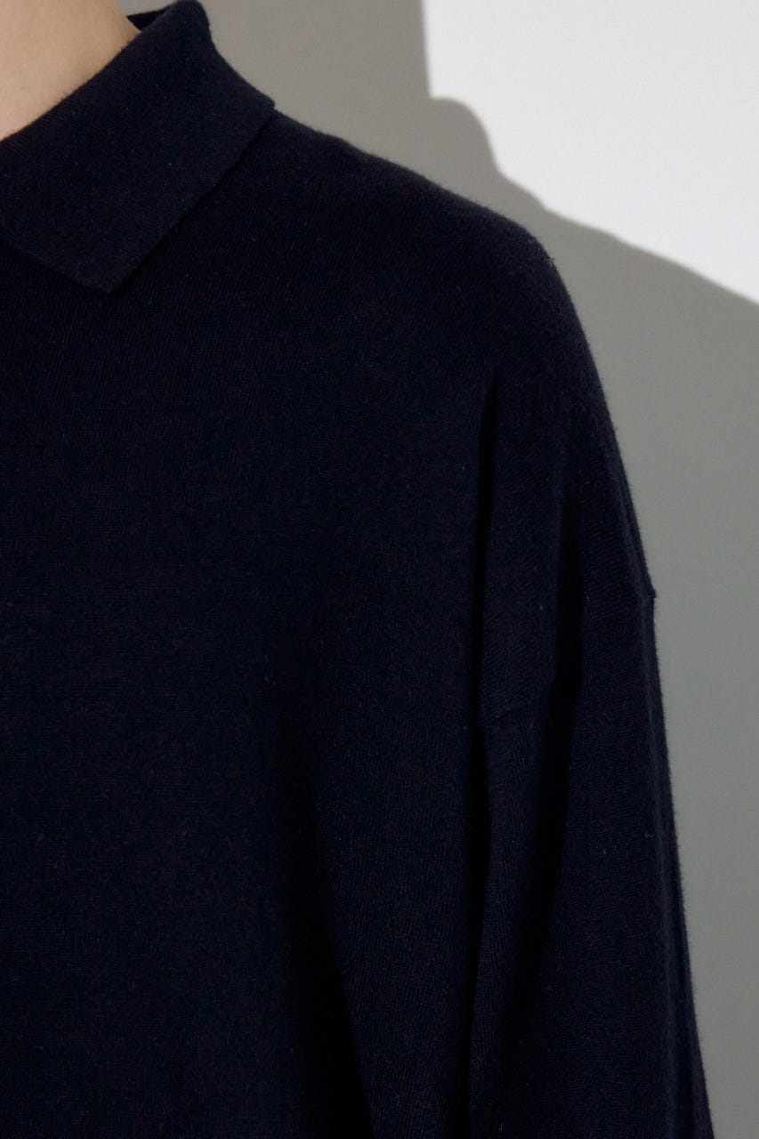 カシミヤミックスポロカラーニットトップス BLK M