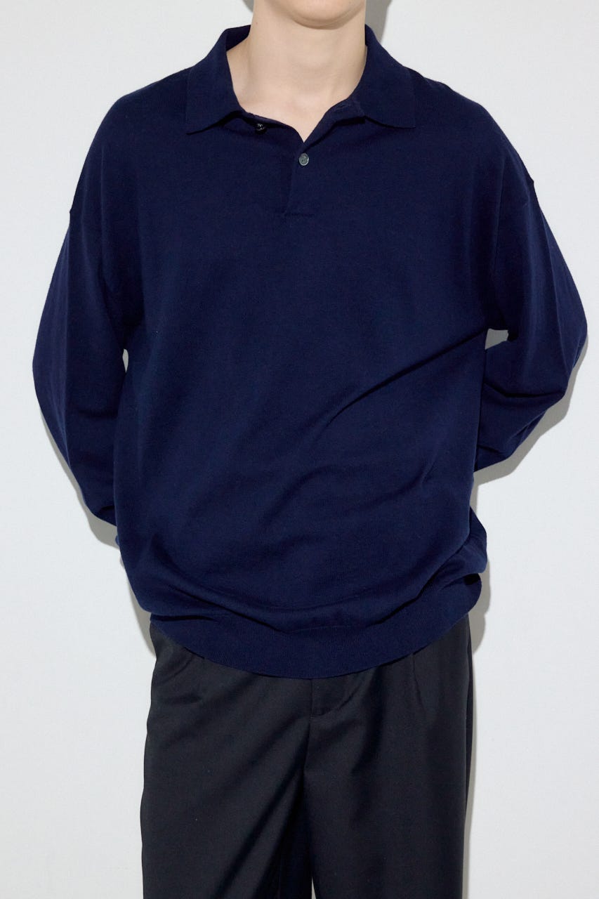 カシミヤミックスポロカラーニットトップス NVY M
