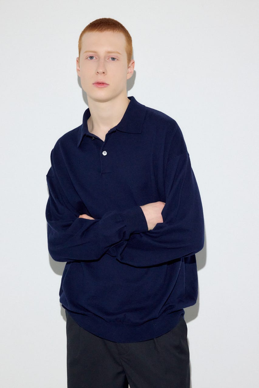 カシミヤミックスポロカラーニットトップス NVY M