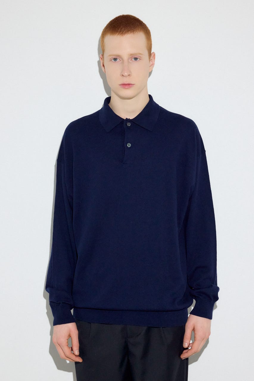 カシミヤミックスポロカラーニットトップス NVY M